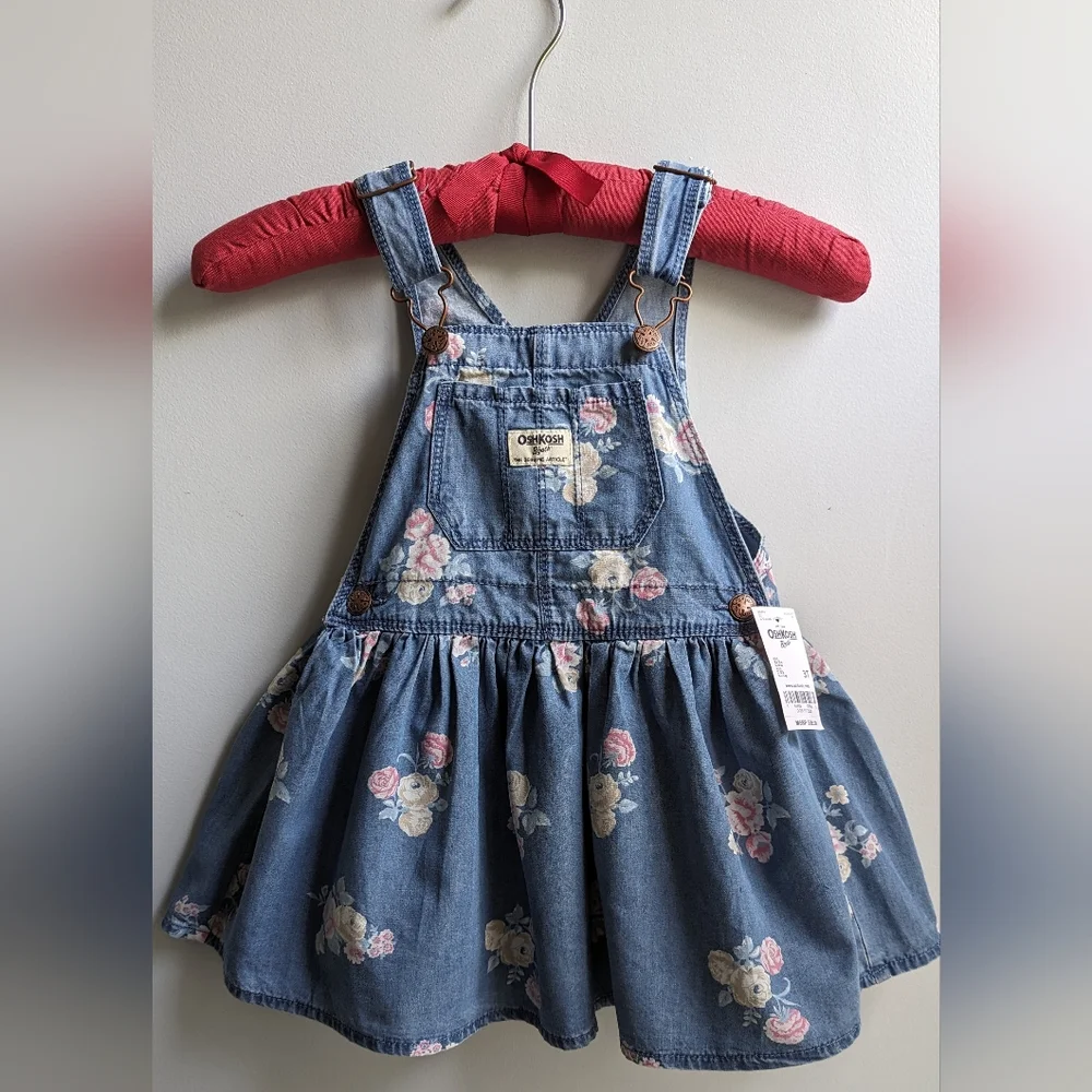 NWT OshKosh B'gosh Vestbak Overall Floral Denim Jumper Size 3T